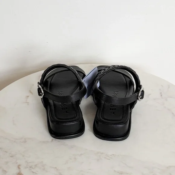 Aerosoles Broome Black Flat Slingback Short Wedge Sandals Size 7 NWT - Picture 8 of 10